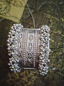 Silver Bangle with Dangling Beads