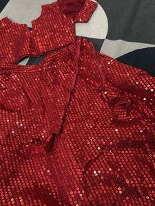 Sparkling Red Sequin Lehenga Set For Kids