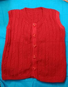 Handmade Red Knit Vest Cute Bear Button