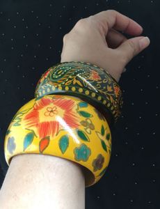 Two handpainted wooden bangles