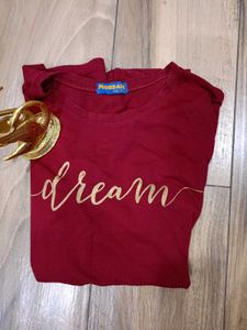 (Mordhani) Maroon Cotton Tshirt With &#34;Dream&#34; Print