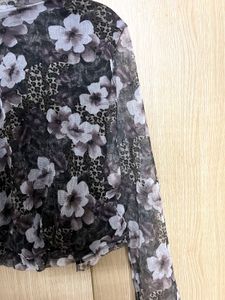 Sheer Floral &amp; Leopard Print Mock Neck Top