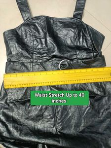 Chic Black Faux Leather Mini Dress Size L