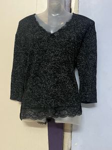 Pintrest Branded Glitter Black Knit Top