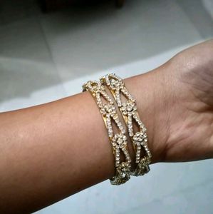3 Pairs Sparkling Gold Bangles - Set of Two