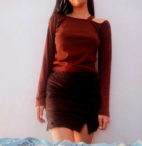 combo Burgundy Cutout Top &amp; Skirt