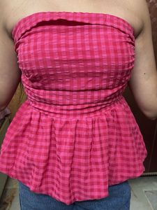 Pink Checkered Tube Top