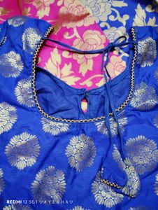 Pink &amp; Blue Floral Saree And  Blouse