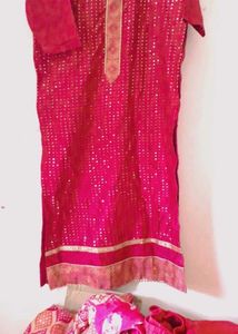 Dark Rose Kurti Set With Plazo Bilkul New