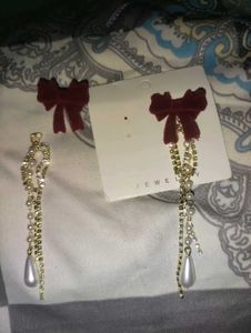 Red Velvet Bow Dangle Earrings