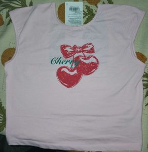 Pink Cherry Crop Top With Free Gift