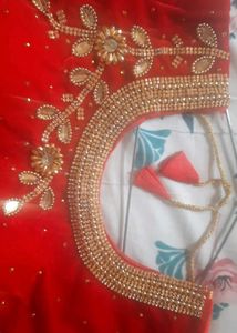 Women Stiched Velvet Blouse Heavy Work Red Cherry