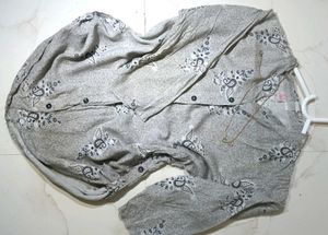 Gray Floral Button-Up Top