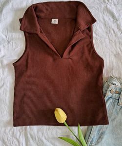 Brown V Neck Crop Top