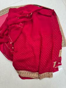 Rani Pink & Gold Embellished Women Heavy Saree