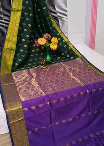 Elegant Green & Purple Banarasi Alvar Saree