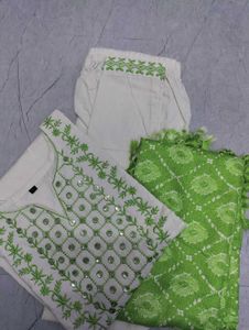 Women's Cotton Kurta Pant Set with Dupatta😍