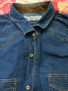 Denim Men&#39;s Blue Shirt With Detailing