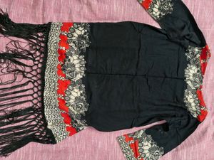 Boho Black Shrug with Fringes