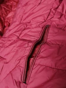 Women Red Quilted Puffer Jacket with hoodie