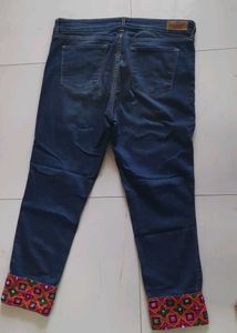 Dark Blue Embroidered Denim Jeans
