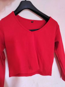 Red Long Sleeve Crop Top