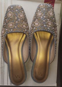 W Embellished Slip-On Mules