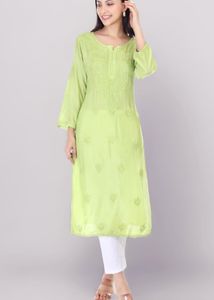 Lime Green Embroidered Kurti