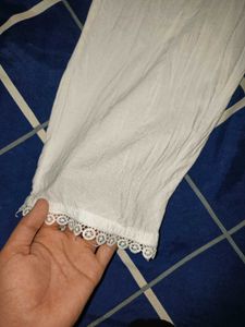 White Trousers Pants with Lace Detail