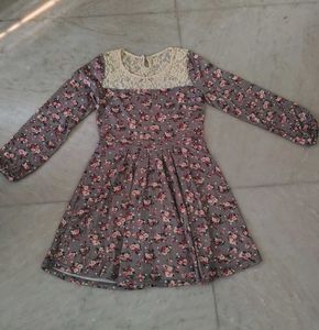 Grey Floral Lace Dress