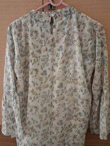 Floral Sheer Blouse with Tie Neck