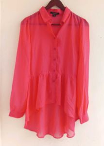 Pink Sheer Button-Down Peplum Top