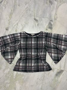 Checked Top with Flared Sleeves