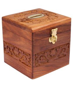 Carved Wooden Coin Bank