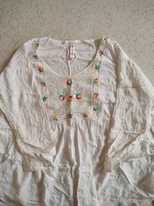 White Embroidered Bohemian Top