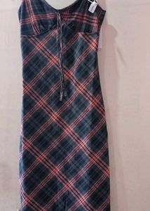 Plaid Tie-Front Midi Dress