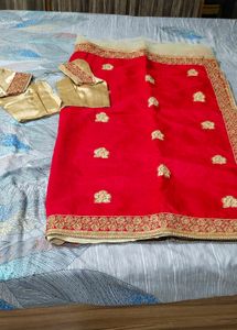 Heavy Wedding Wear Sari With Blouse