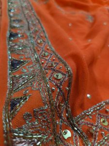Orange aari tari work Saree 🔥