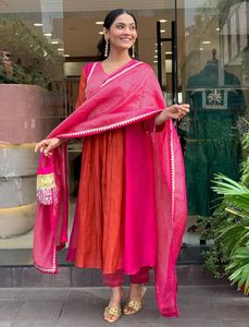 Vibrant Pink &amp; Orange Anarkali Suit
