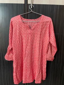 Chic Coral-Pink Zigzag Kurti – Effortless Elegance