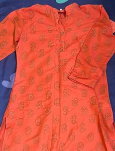 Orange Printed Kurta