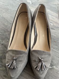 Grey Tassel Loafer Heels
