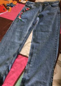Floral hand Embroidered Light Wash Jeans