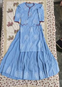 Blue Embroidered Skirt Set