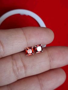 Red Garnet Stud Earrings Silver