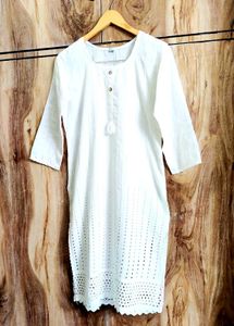 White Emboridery Work Kurti Size-34
