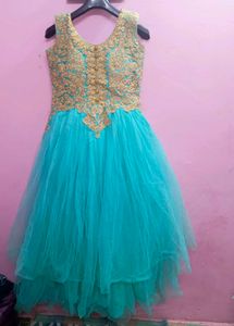 Aqua Embellished Party Gown