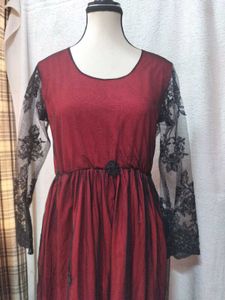 Elegant Burgundy Lace Sleeve Maxi Dress