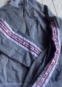 Gray Zip-Up Jacket with Sleeve Detail