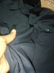 Plane Navy Blue Vintage Style Shirt With Combo Loo